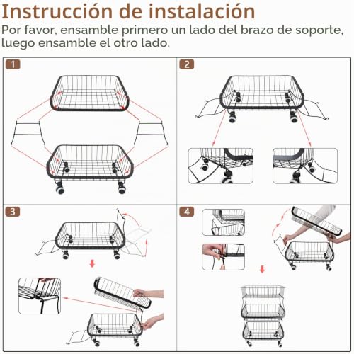 Miniatura 6 de Brian Dany Cestas De Frutas Y Verduras Colgantes De 3 Niveles Con Rueda-Organizador De La Cesta, 5 Pcs S-Hooks, Pizarras Extraíbles, Cocina, Frutas, Verduras, Artículos De Tocador, Negro