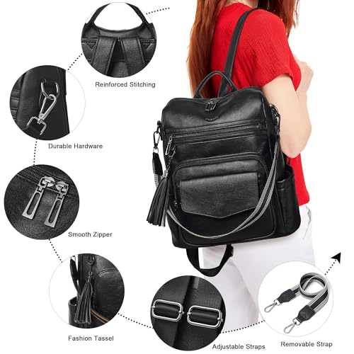Image of Shrrie Leather Womens Backpack Purse Convertible Crossbody Shoulder Strap