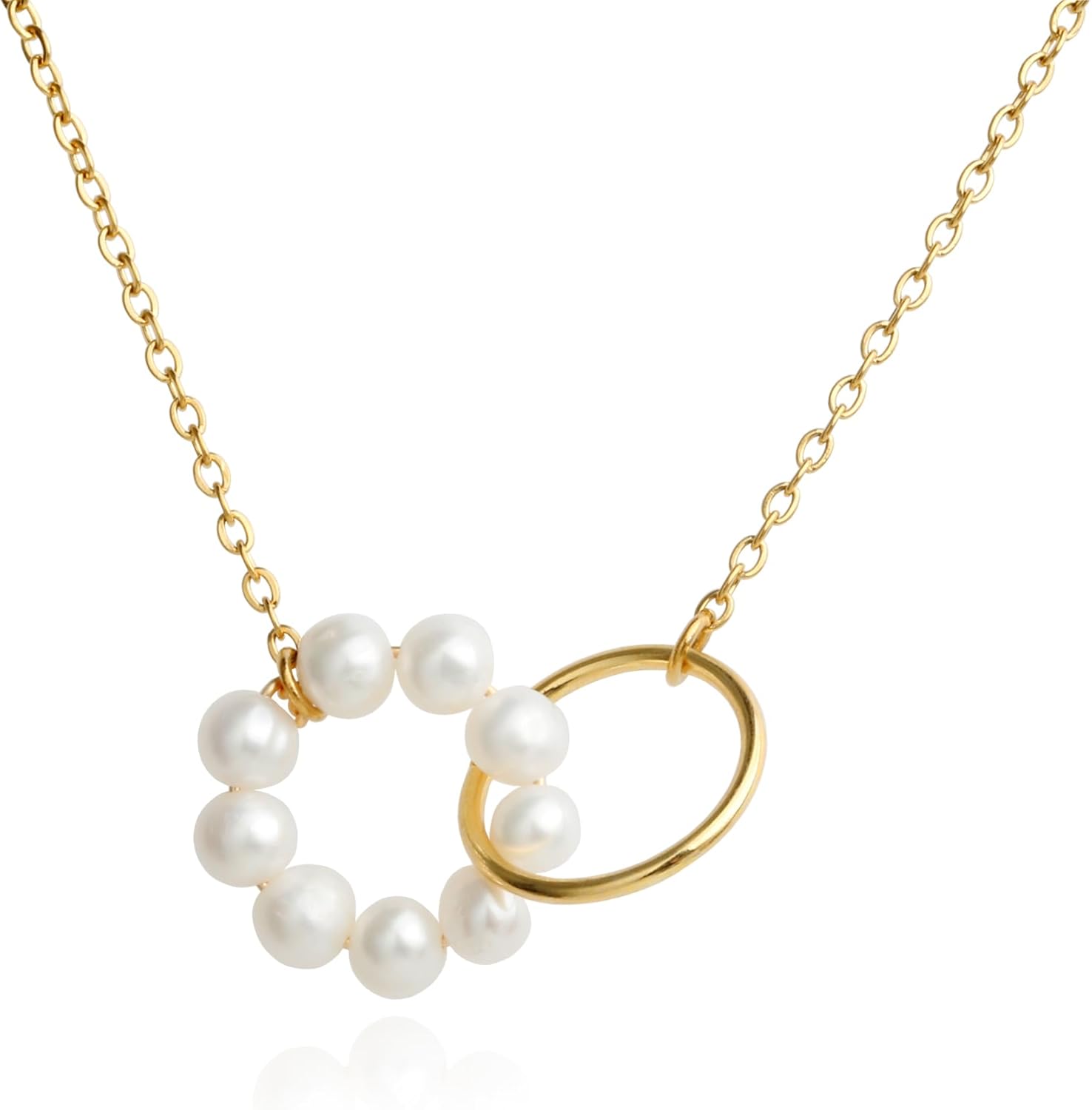 18K Gold Plated Handmade Wire Craft Freshwater Cultured Pearls Circle Interlock Choker Necklace for Women