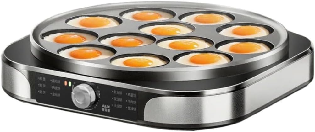 Electric Egg Cooker with 10 Cavities, Non-Stick Double Layer Water Based Surface, Stainless Steel Body, Temperature Control, Easy Storage Design