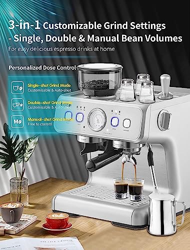 Gevi Espresso Machine & Coffee Maker - 20Bar Semi Automatic Espresso Machine With Grinder & Steam Wand – All In One Espresso Maker & Latte Machine For Home Dual Heating System #TOP3
