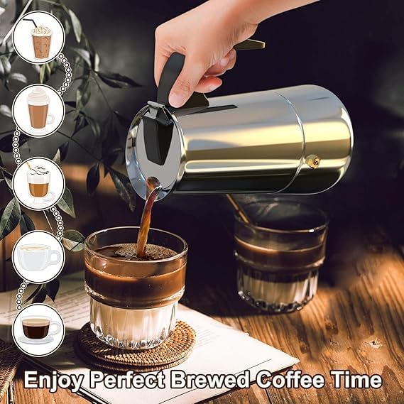 Image of Portable Stainless Steel Stove Top Espresso Coffee Maker Percolator Moka Pot Italian /Espresso /Decoction Coffee /Mocha /South Indian Filter Kaapi Home Machine (Silver) ((4-CUP) (200ML))
