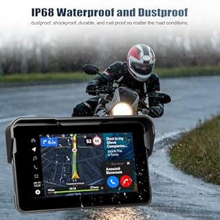 CAMECHO [sans Fil] Écran Moto 5 Pouces IPS HD sans Fil CarPlay & Android Auto Wireless, GPS, Navi, IP68, Bluetooth Moniteur Universel avec Réglage EQ pour Motos