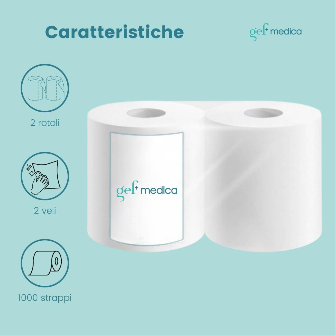 gef + medica - 6 Rotoli Carta Asciugatutto - 4800 Strappi Totale - 117 Metri per Rotolo - 2 Veli - Pura Cellulosa - Bobina Carta Casa Extra Spessa - Made in Italy