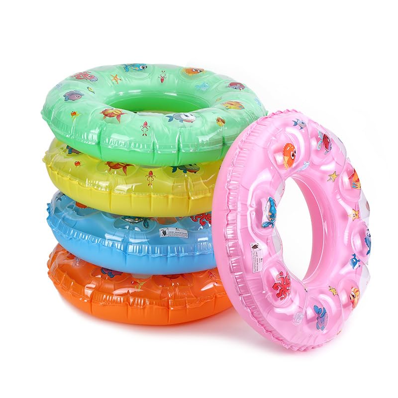 Image of Pack of 04 Crystal Lap Double Thick Swim Safety Ring, Inflatable Blow Up Baby Float Floating Raft Tube for Swimming Pool 3+ Years Kids - 70cm BY- SEKOY