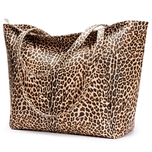 Image of KALIDI Large Tote Bag Vegan Leather Casual Zipper Work Bag Weekender Hobo for Women 16L Oversize Shoulder Travel Purse