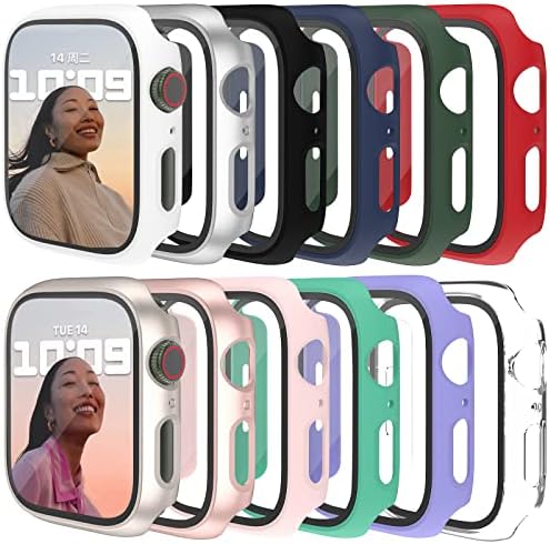 [12 Pack] PKMH Hard PC Case with Screen Protector Compatible for Apple Watch Series 7/8 41mm, Full Edge All Around Protective Bumper Anti-Scratch Frame Cover for iWatch Smartwatch Accessories