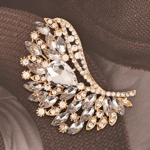 Image of Rhinestone Crystal Big Large Brooch Pin Jewerly Accessory Wing shape Gold Tone