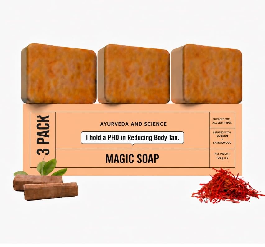 Image of Tan Removal Ghar Magic Soap Sandalwood & Saffron Magic Soaps For Bath (300 Gms Pack Of 3) | Paraben Free | Chandan & Kesar Bath Soap | Handmade Soaps For Glowing | Skin Brightening Soap For Men & Women