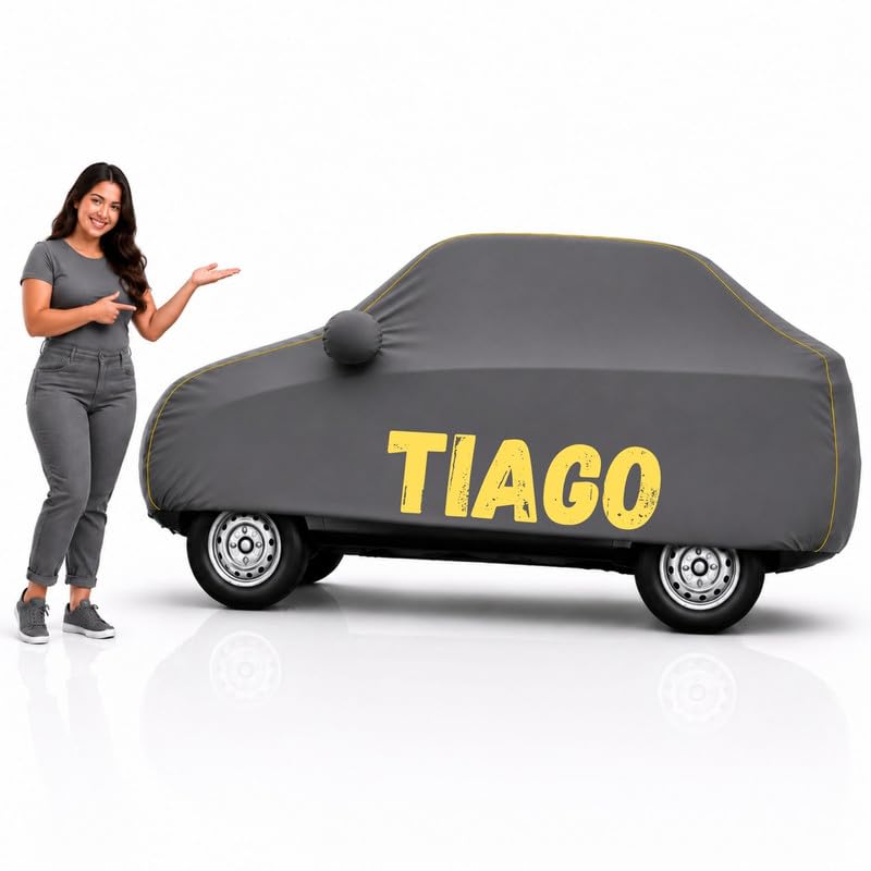 Image of Long-Life 100% Waterproof Tiago Car Body Cover for Dust & Rain, Compatible with All Models of Tiago Car Cover, Comes with Bird Droppings, Scratch, UV and Paint Protection - Grey