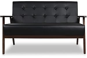 JIASTING Mid-Century Sofa, Modern 50"Faux Leather 2-Seat Lobby Loveseat