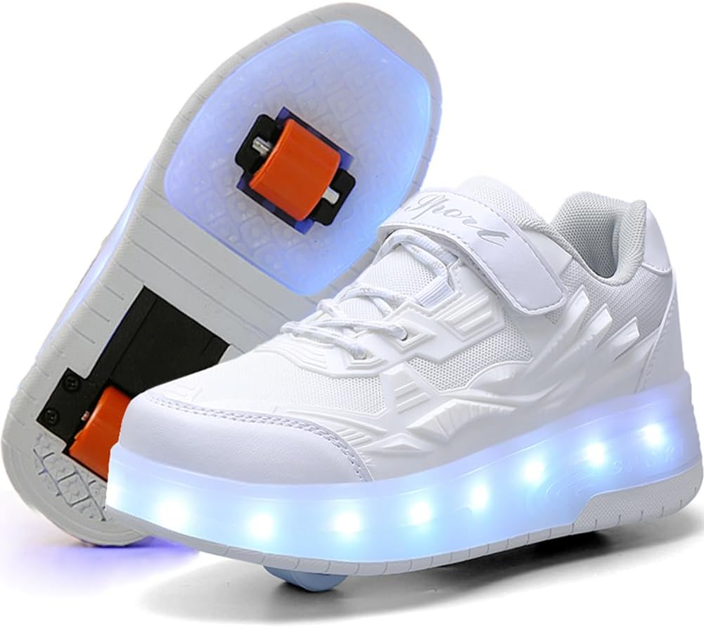Nsasy Girls Boys Roller Shoes with LED Light Up Wheels Sneakers