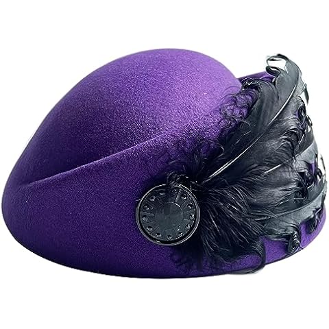 YING LAN Women Wool Cap Stewardess Pillbox Hat Vintage Fascinator Base Church Wedding Winter Purple-Feather Cover