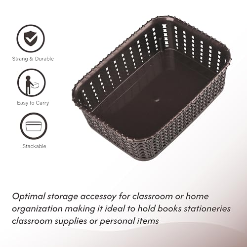 Image of Kuber Industries Pack of 2 Small Multi-Purpose Plastic Basket for Storage M15 | Spacious Stationary & Jewellery Holder | Home Organizers for Kitchen, Bedroom & Dining Table | Brown