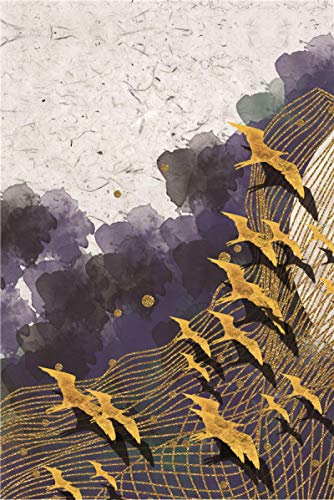 Décoration Murale Affiche Maison Oiseau Lune Toile Triptyque Paysage Nordique Salon 3pcs