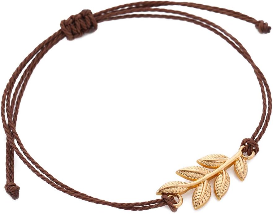 EUEAVAN Fashion Olive Branch Pendant Talisman for Peace Wax Cord Bracelet (Camel)