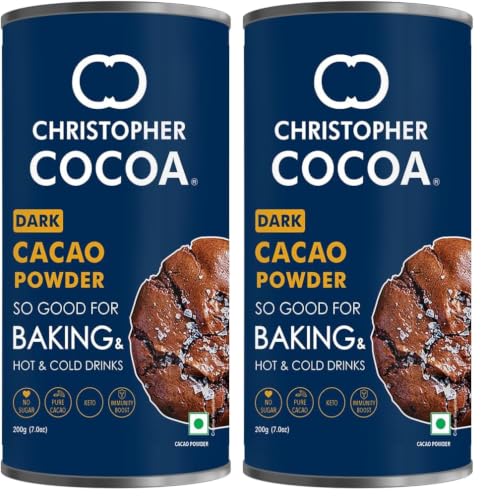 Image of Christopher Cocoa, Dark Cocoa Powder, Unsweetened, 200g (Bake, Cake, Hot Chocolate, Drinking Shakes) (Pack of 2)