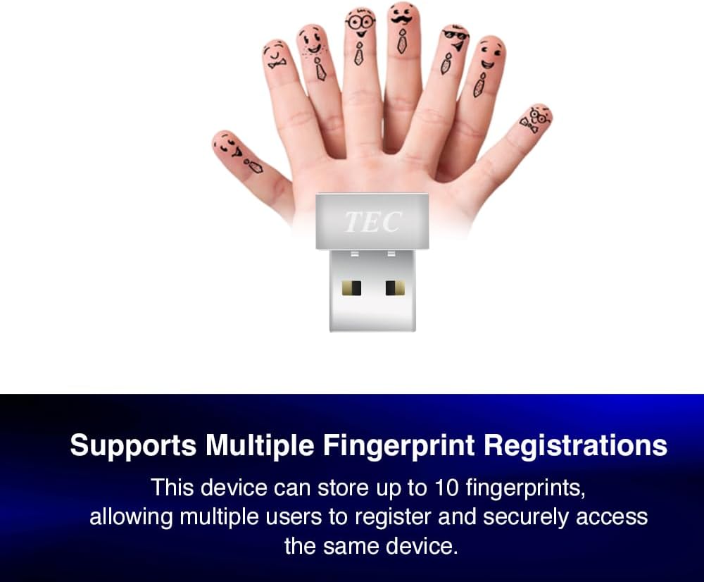 TEC ESS Enhanced Sign-in Security USB Fingerprint Passkey Reader – 0.05s Fast Login, AES256 Encryption, 360° Biometric Scanner, Windows Hello Fingerprint Reader for Windows 11/10, TE-FPA3-MC