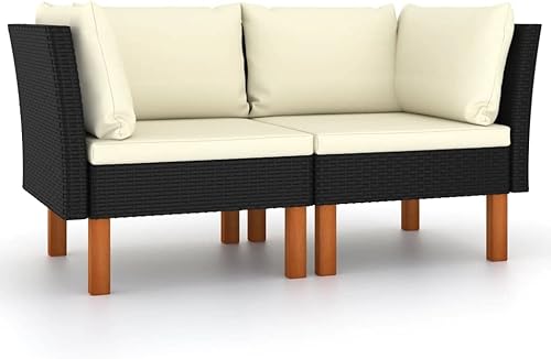 2-Piece Modern Corner Sofa Set in Black, Modular Design with Durable PE Rattan and Comfortable Polyester Cushions for Indoor and Outdoor Seating,