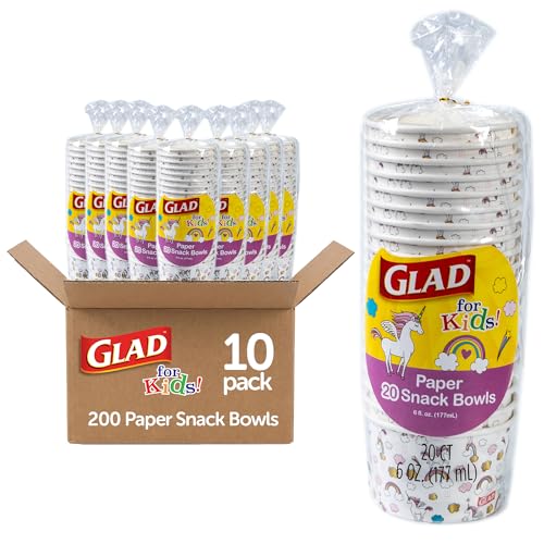 Image of Glad for Kids Unicorn Mini Paper Snack Bowls, 6 Oz, 20 Count, 10-Pack