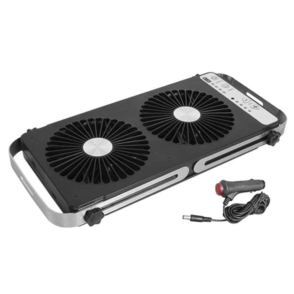 RichVibe Ventola a doppia fila per finestra da tetto per camper, 12 V, sistema di raffreddamento portatile, 4 impostazioni di velocità, lunghezza espandibile 37,5-58,9 cm, per rimorchio e camper, nero