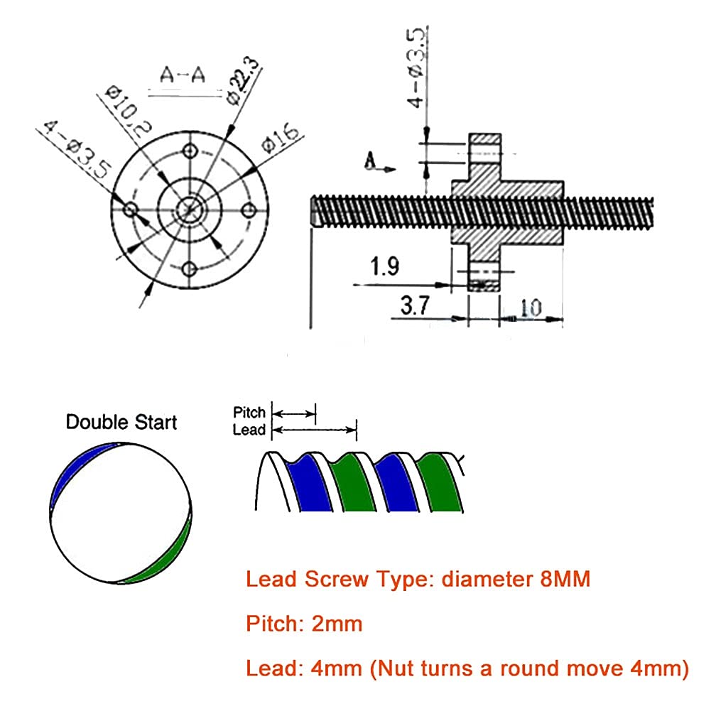 EDFMGH 1pcs T8 Trapezoidal Spindle Screw with Copper Nut, OD 8mm Lead 8mm Length 100mm -500mm T-Type Lead Screw for 3D Printers Parts(150mm)