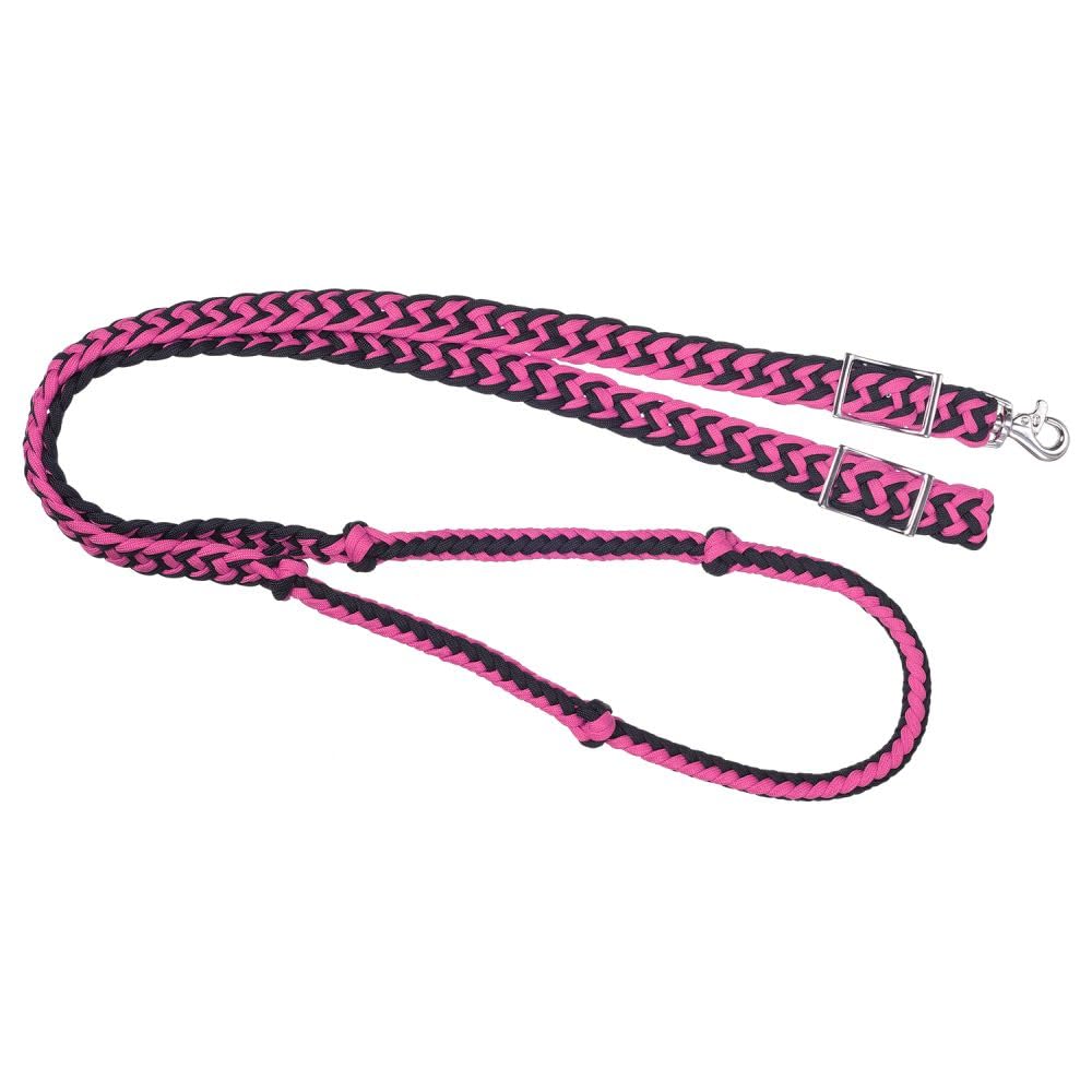 Tough 1 Knotted Cord Roping Reins, Pink/Black