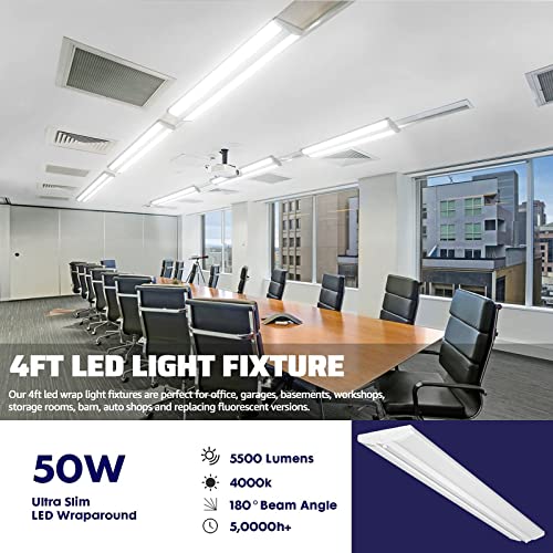 Antlux 4Ft Led Wraparound Light Fixture 50W Ultra Slim Led Shop Lights For Garage, 5500 Lumens, 4000K Neutral White, No Glare, 4 Foot Flush Mount Office Ceiling Wrap Light For Workshop Kitchen, 8 Pack #TOP3