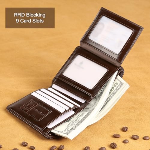 Men's Wallets RFID Genuine Leather Trifold Wallets For Men with ID Window and Credit Card Holder2