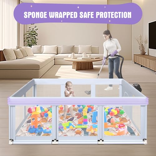 Image of Baby Playpen with Mat 74x50 in PlayPen for Babies and Toddlers, Large Play Yards for Indoor & Outdoor with Zipper Gates, Breathable Mesh