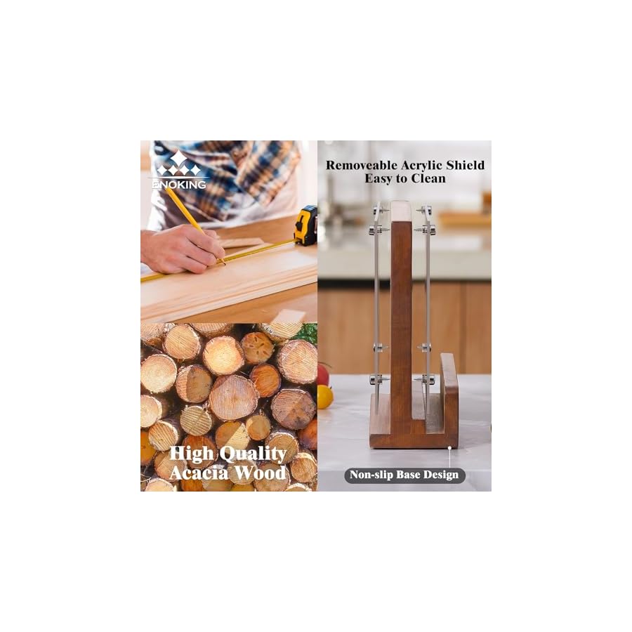 ENOKING-Magnetic-Knife-Block-with-Acrylic-Shield-12-x-9-Inches-Double-Side-Kitchen-Knife-Holder-without-Knives-Acacia-Wood-Universal-Knife-Storage-Organizer-with-Powerful-Magnet-for-Kitchen-Counter ENOKING Magnetic Knife Block with Acrylic Shield 12 x 9 Inches, Double Side Kitchen Knife Holder without Knives- Acacia Wood Universal Knife Storage Organizer with Powerful Magnet for Kitchen Counter