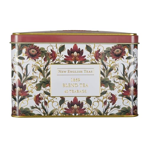 New English Teas Teedose mit viktorianischer Lotusblüte mit 40 traditionellen Teebeuteln aus der Mischung aus 1869, inspiriert von Stickereien und Textildesigns