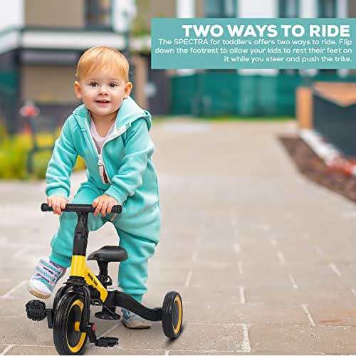 Image of Baybee Spectra 5 in 1 Baby Tricycle for Kids, Smart Balance Bike Kids Cycle with Parental Push Handle, Eva Wheels & Safety Belt | Baby Cycle for Kid 1-3 Years Boy Girl (Yellow)