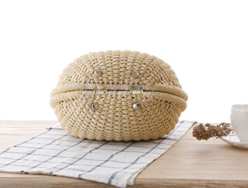Bolsa tote de mimbre con forma de concha para mujer miniatura 4