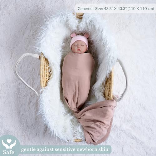 Image of Meracorallo Muslin Swaddle Blanket, 100% Cotton Receiving Blanket Soft and Breathable Swaddle Wrap for Baby Boys and Girls, Blush