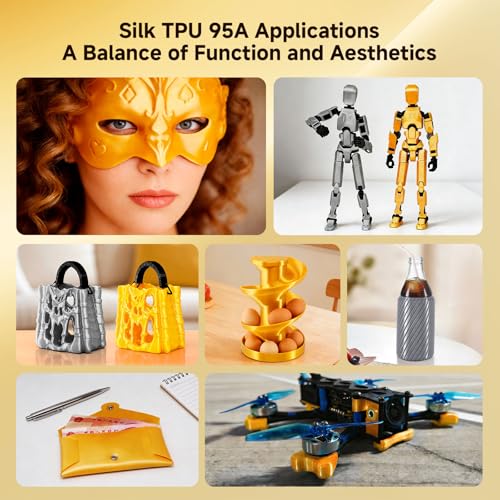 Image of Silk TPU Filament 1.75mm, 1kg - Flexible & Glossy as Silk, Shore 95A TPU Silk Gold, Soft Yet Durable for Fashion, Decor & Functional Parts, Vacuum Sealed