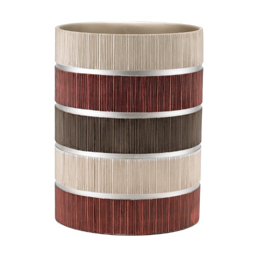 Popular Bath Waste Basket, Modern Line Collection, Burgundy/Brown Stripe