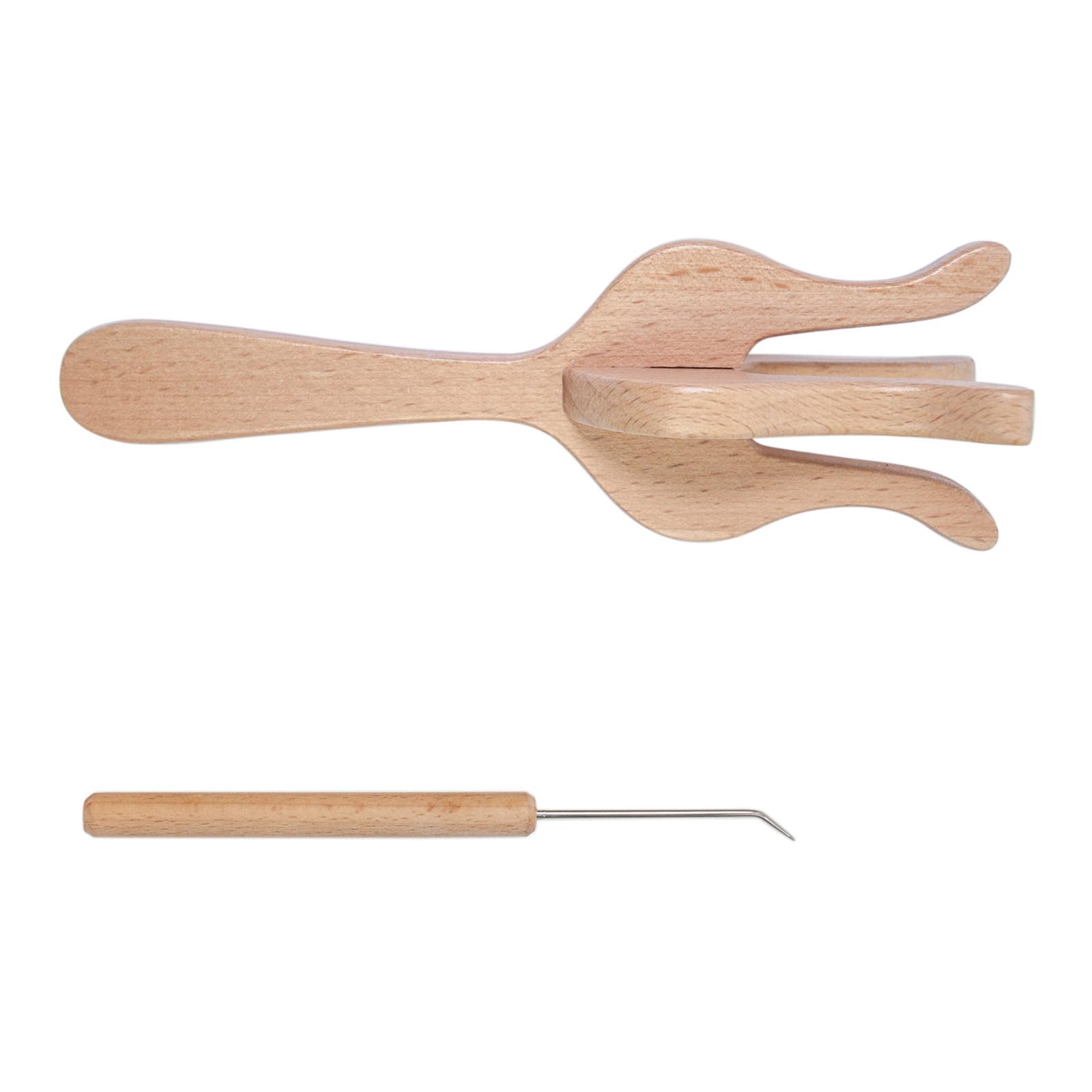 Msioytog Natural Wood Double-Sided Knitter for Beginners and Fiber with Versatile Stitching Double Head Weaving Fork for Handicrafts