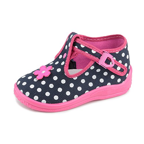 Daria 5015 Toddler Girls' Polka Dots Black Pink Metal Cam Backle Closure T-Strap Sneaker