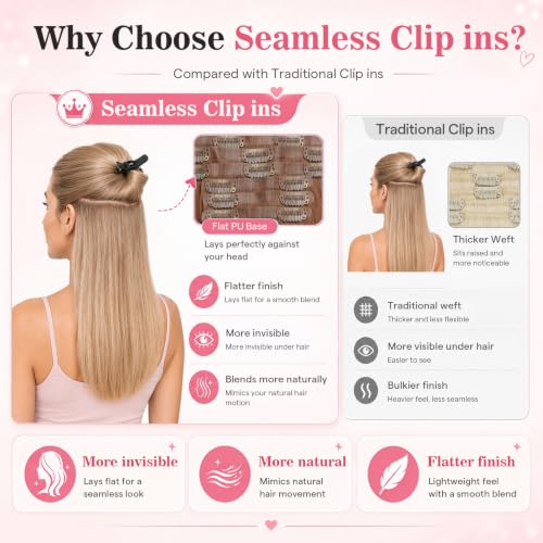 Image of Moresoo Copper Clip in Human Hair Extensions, 14inch Seamless PU Skin Weft