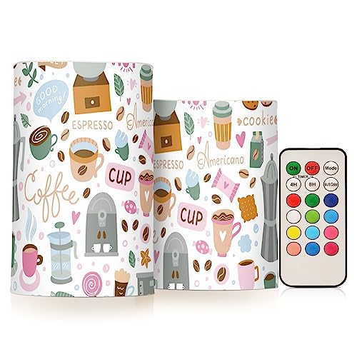 Flameless Candles Battery Operated Machine Cafe Coffee Flickering Led Pillar Candles with Remote Control Sweet Coffee Tool Colour Changing Warm Light Candles for Wedding Halloween Christmas