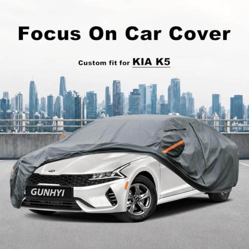 Image of GUNHYI Premium Car Cover Custom Fit Kia Optima /Kia K5, 16 Layers Heavy Duty Car Cover Waterproof All Weather with Zipper Door for Sun Rain Snow Dust Uv Protection