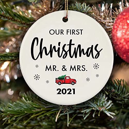 Our First Christmas Married Ornament 2021 Together As Mr. And Mrs. - Personalized Wedding Bridal Shower Home Decoration Gifts For Newlywed Bride And Groom Couples - 1St Christmas Married Ornament 2021 #TOP3