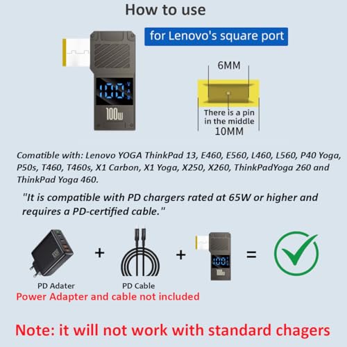 Image of ETZIN USB C to DC Adapter, USB C Female to DC 11.0 x 4.5mm Barrel Jack, 100W PD Laptop Fast Charging Adapter with Power Display (11.0x4.5mm)