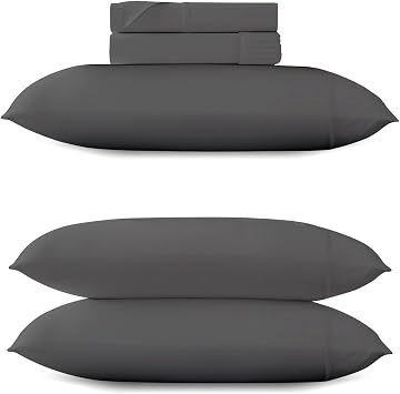 Mayfair Linen 5 Piece Bedding Bundle - 600 Series Voyage Collection Extra Long Staple Egyptian Cotton 3 Piece Sheet Set Twin, Dark Grey and an Extra Pair of Matching Pillowcases