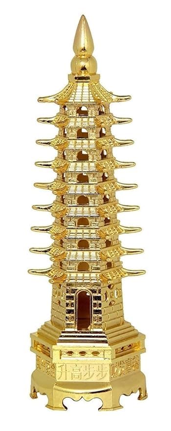 Siyaram Collections Education Tower Feng Shui for Students, Pagoda Tower Vastu Items for Good Luck and Academic and Business Success, Fengshui Items, 14 Cm, Golden-image-14