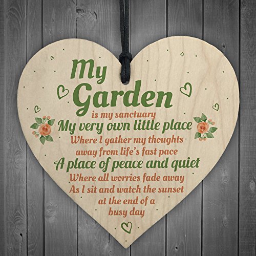 Red Ocean My Garden Gardening Shed Summer House Wood Shabby Chic Heart Sign Plaque Wall Plaque Friendship Gift