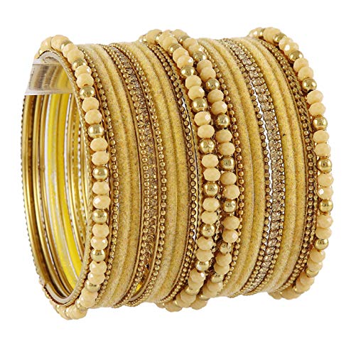 Image of NMII Metal with Zircon Gemstone, Pearls and Beads Studded Glossy Finished Bangle Set For Women and Girls