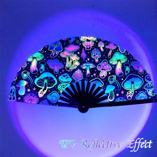 URROMA Foldable UV Glow Big Mushroom Hand Fan - Image 4