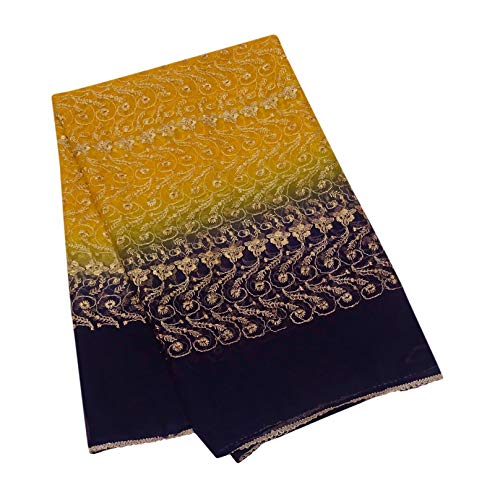 PEEGLI Donna Indiana Lunga Stola Giallo Ricamato Chunni Disegno Floreale Sciarpe Annata Tradizionale Dupatta Georgette Miscela Tessuto Cucito Fai Da Te